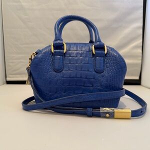 G.I.L.I. Blue Croc-Embossed Leather Shoulder Bag With Gold Hardware